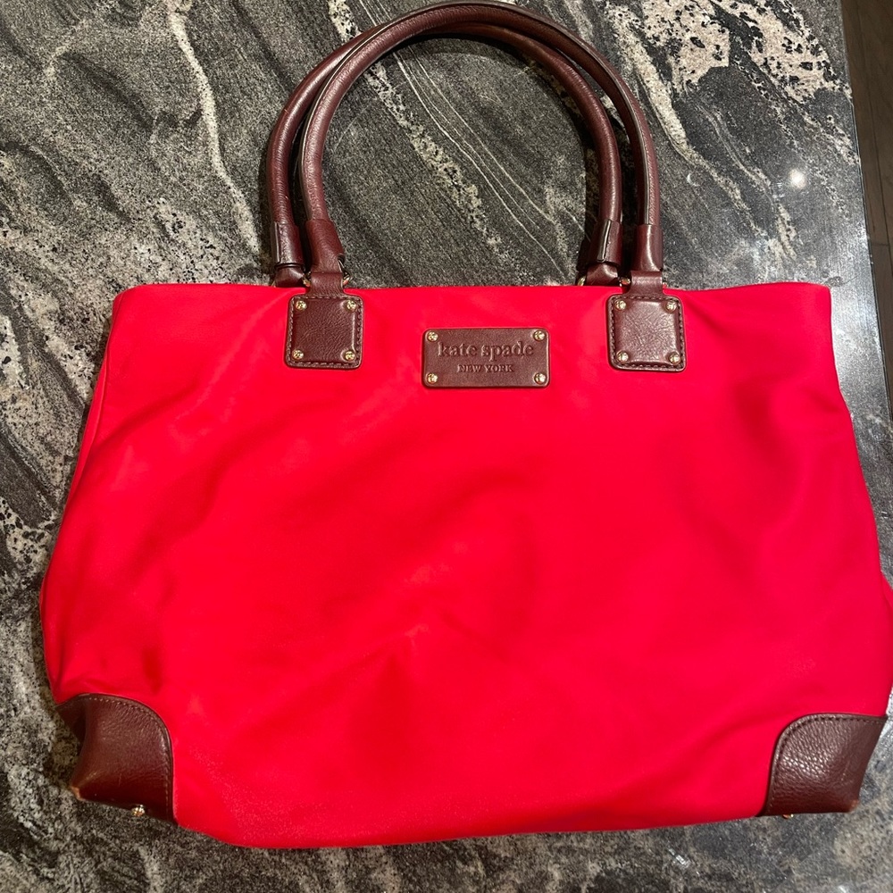 Kate Spade Red Nylon Leather Tote